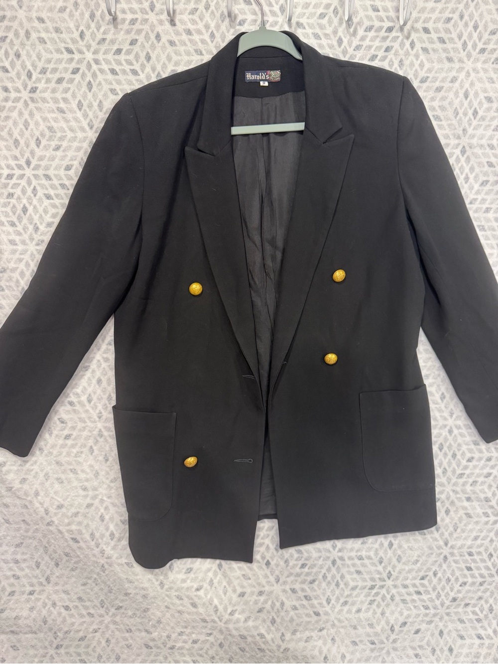 Vintage Harold’s Black Double Breasted Blazer 100% Wool Womens Sz 8 - Picture 3 of 9